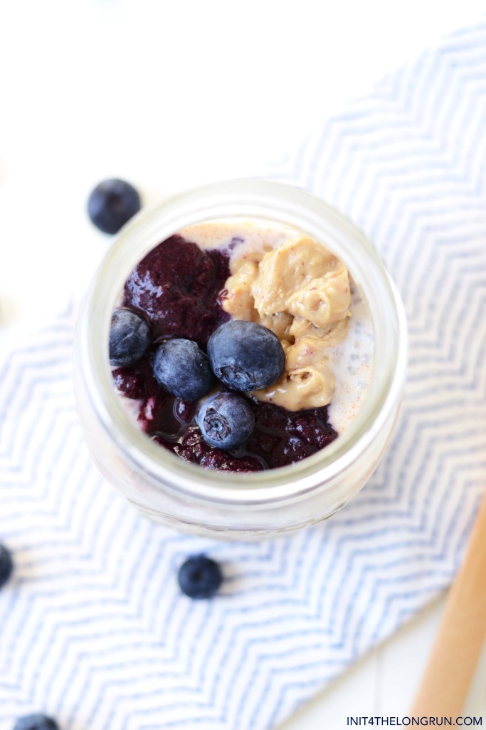 Overnight Oats are the perfect breakfast to make ahead and eat on the run. These Peanut Butter and Chia Jam Overnight Oats are packed with the superfood, chia, but taste like your favorite old school PB & J. // init4thelongrun.com