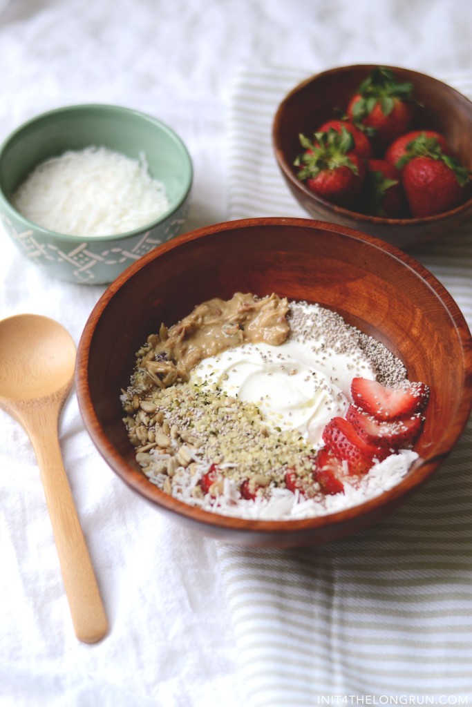 Coconut Strawberry Breakfast Bowl: Take your next breakfast to a whole new level, by adding a touch of coconut to your yogurt and topping it with super seeds like chia, hemp and sunflower.