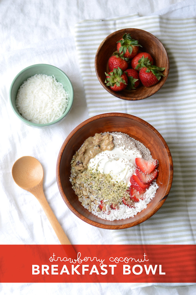 Coconut Strawberry Breakfast Bowl: Take your next breakfast to a whole new level, by adding a touch of coconut to your yogurt and topping it with super seeds like chia, hemp and sunflower.