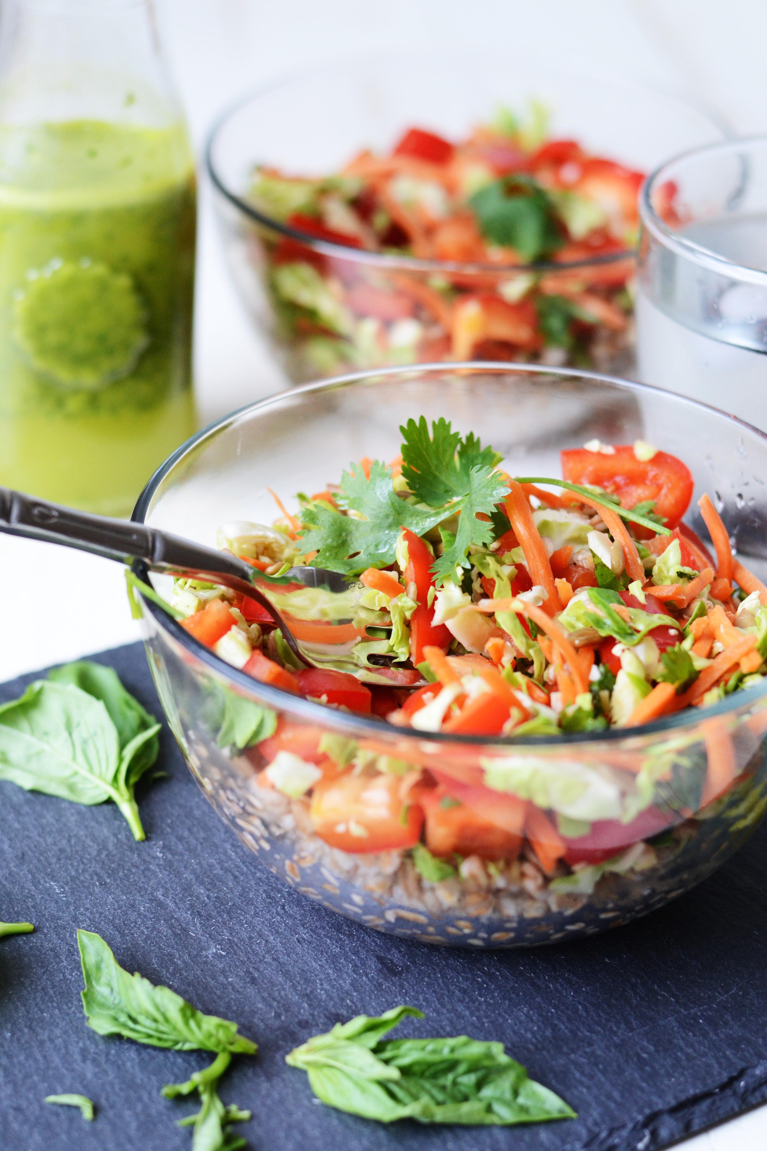 Crunchy Cilantro Salad over Farro Grains