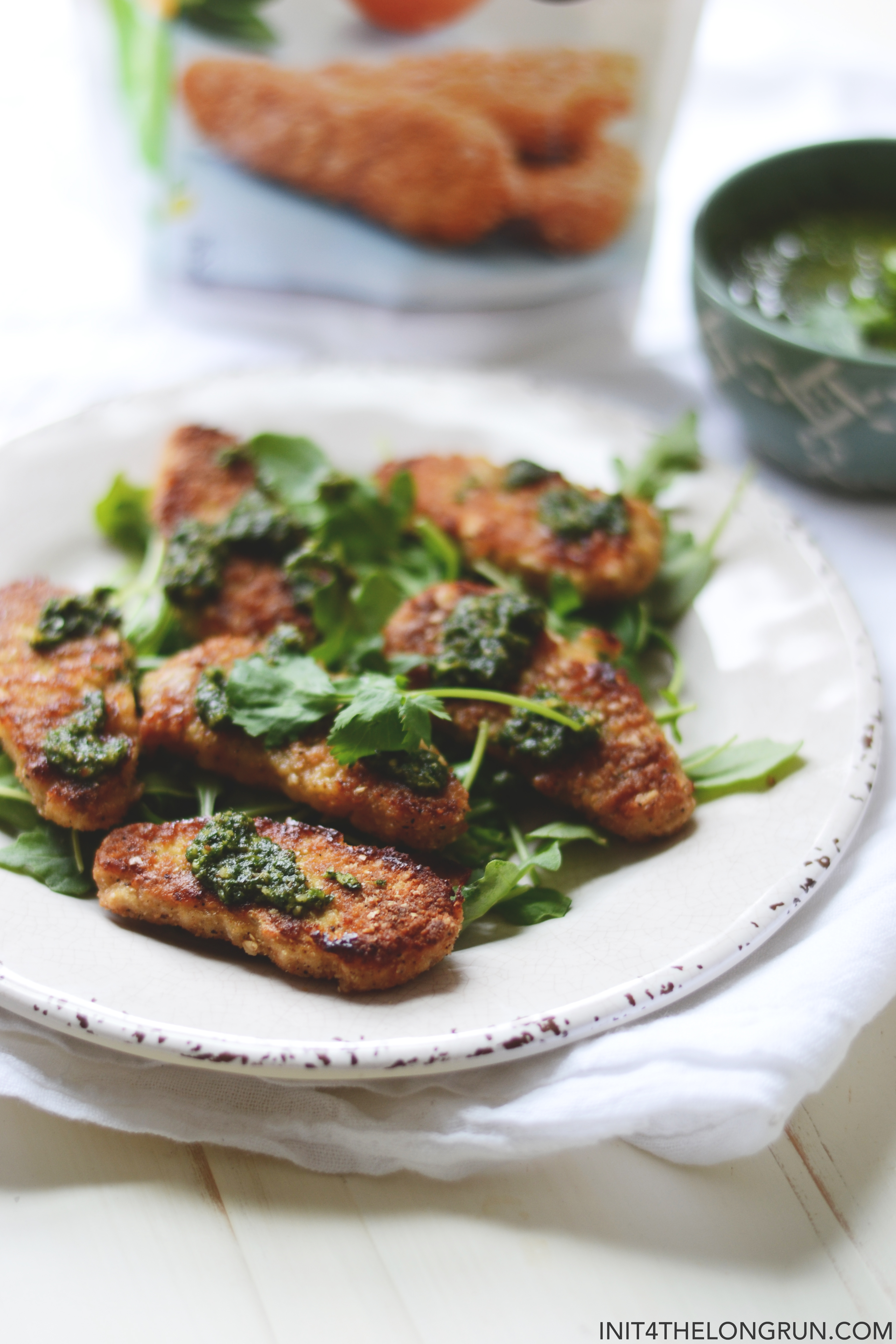 Chicken-less Tenders with Pesto Dipping Sauce