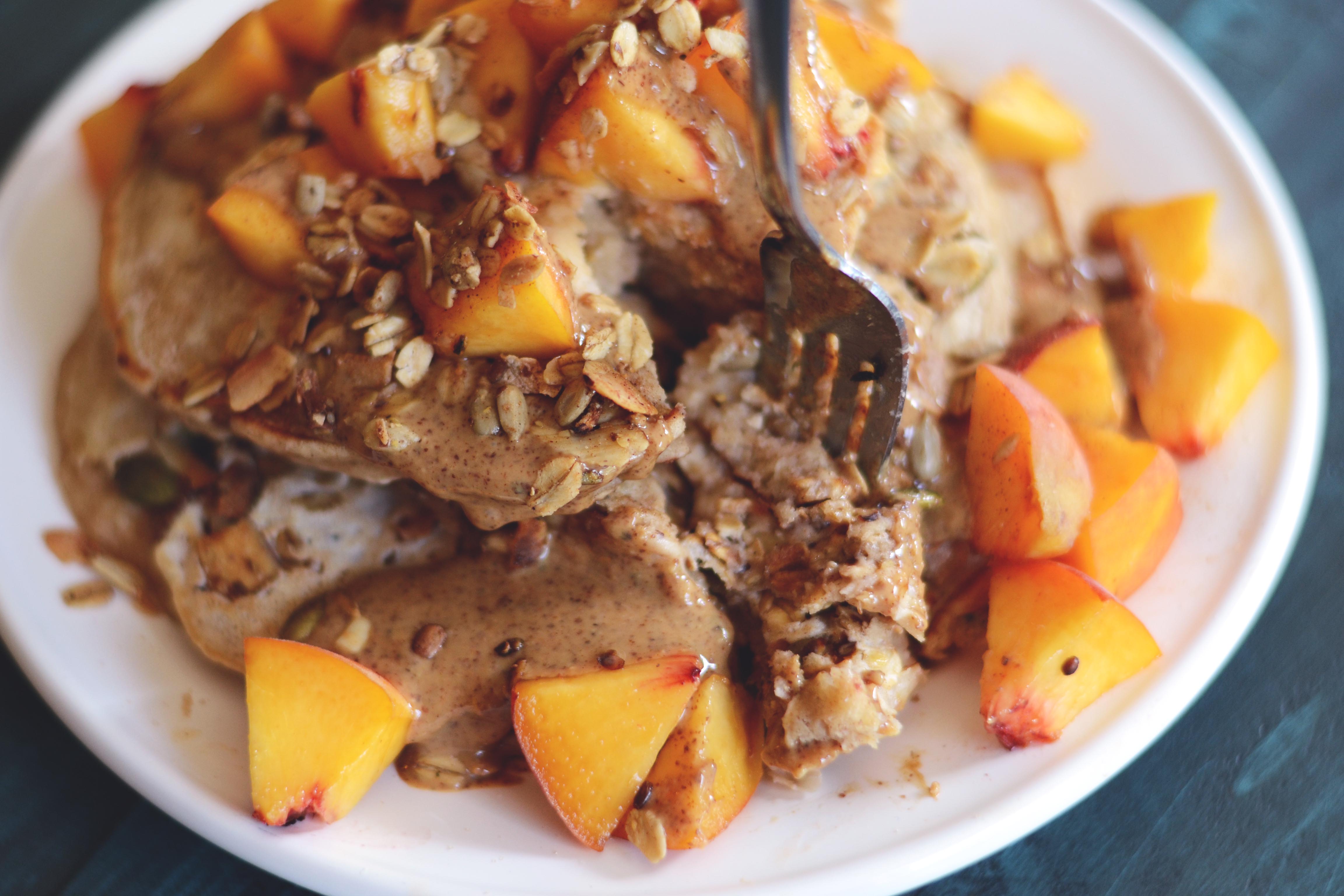 Granola-Stuffed Peach Pancakes