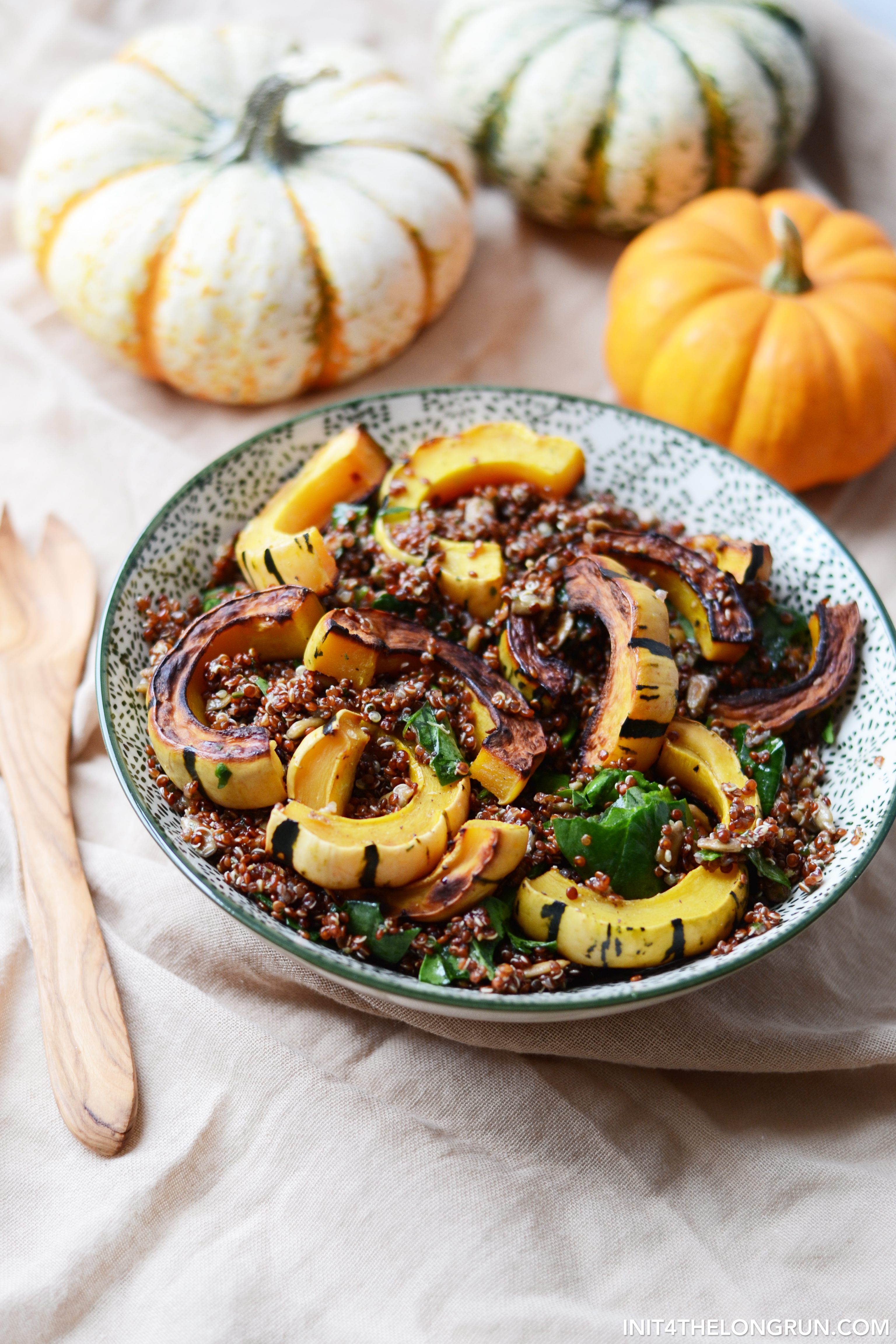 Pesto Delicata Squash Quinoa Bowl // This hearty and satisfying Pesto Delicata Squash Quinoa Bowl is like eating a big 'ol bowl of fall.
