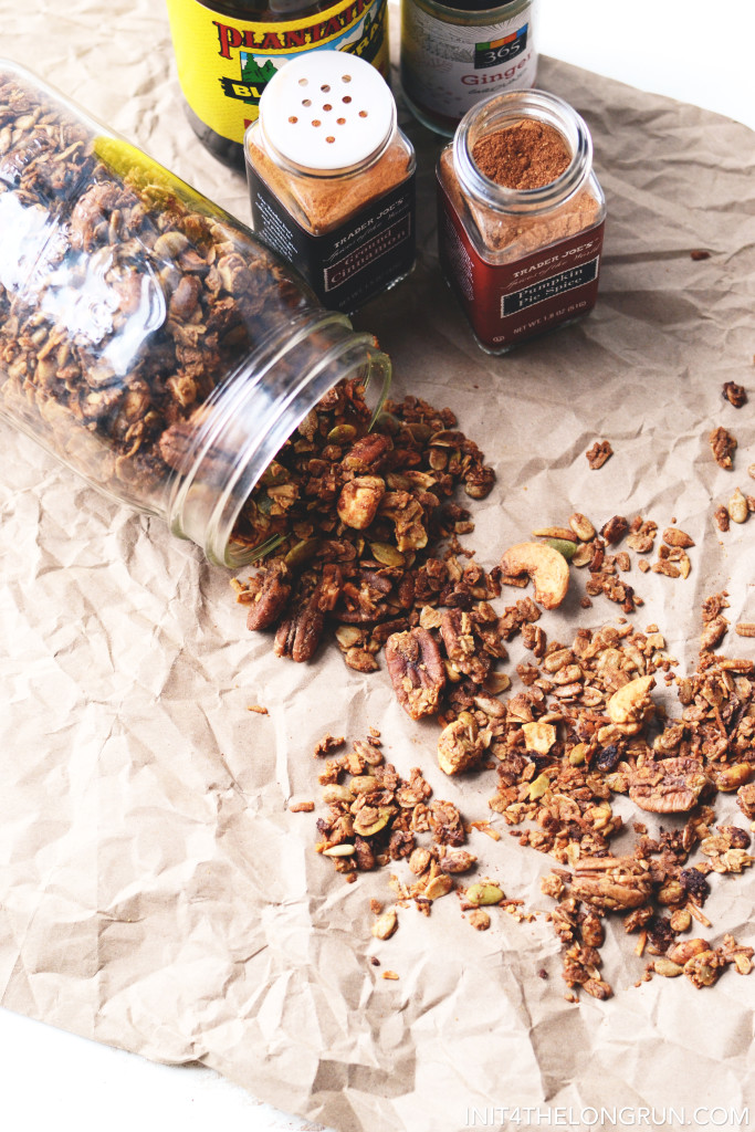 This sweet and spicy gingerbread granola will put you in the holiday spirit. The pecans, cashews and pepitas create the perfect granola clusters.