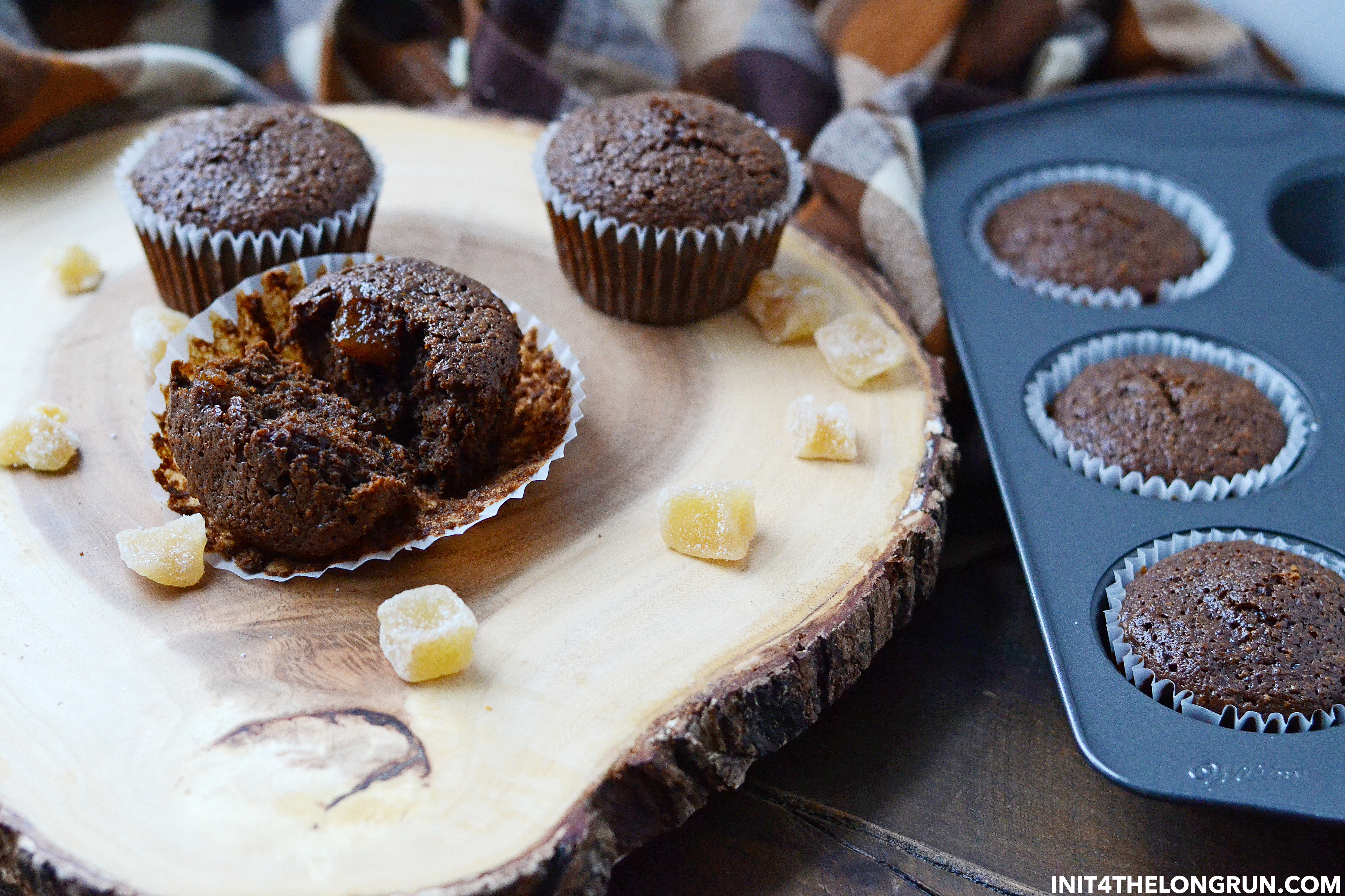 Gingerbread Muffins // These gingerbread muffins, are moist, tender and filled with chunks of crystallized ginger. They make the perfect holiday breakfast or snack.
