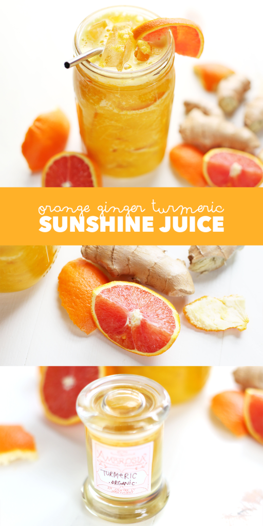 Brighten your morning with this easy to make, nutrient packed, orange ginger turmeric sunshine juice.