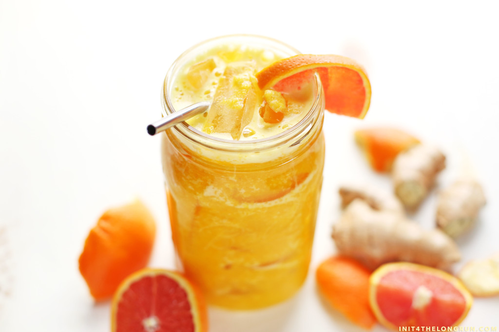 Brighten your morning with this easy to make, nutrient packed, orange ginger turmeric sunshine juice.