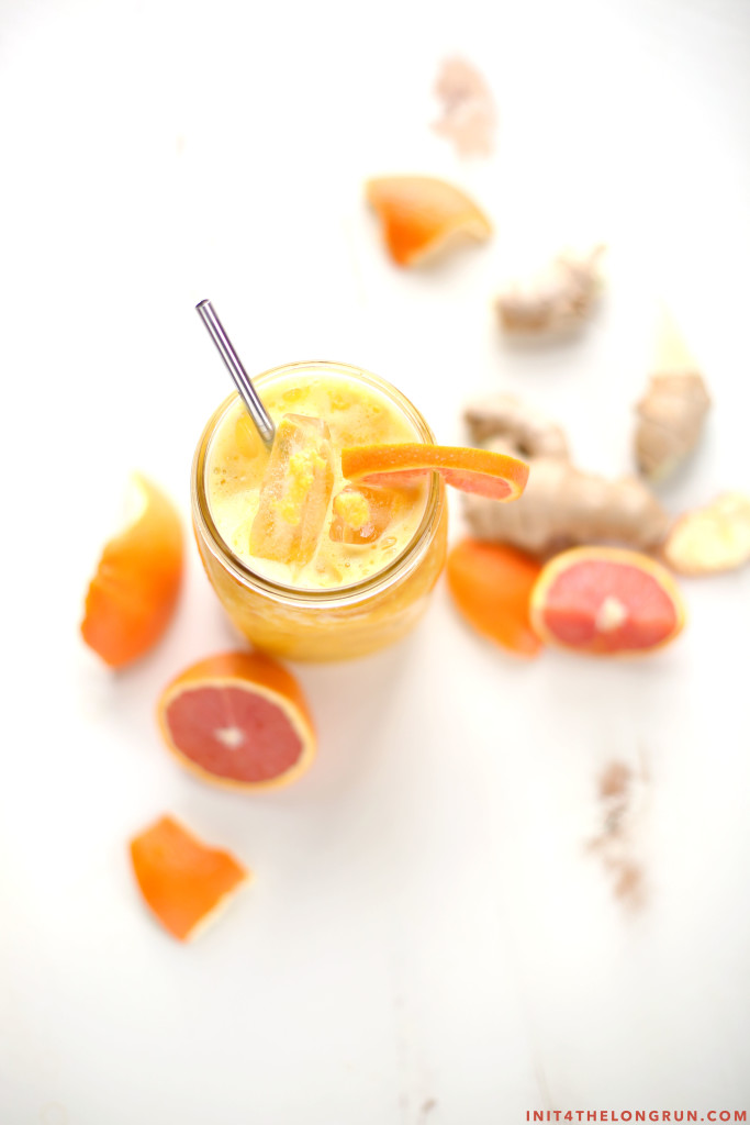 Brighten your morning with this easy to make, nutrient packed, orange ginger turmeric sunshine juice.