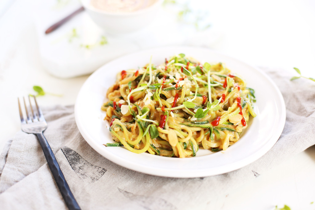 Zoodles with Spicy Sesame Almond Butter Sauce